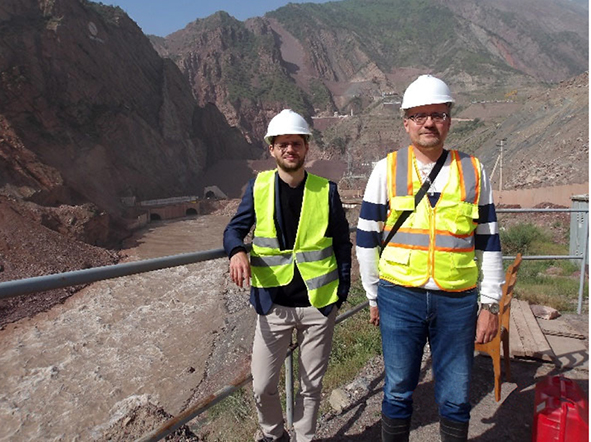 Tractebel BD Managers Alban Girard and Roman Vorobyev at Rogun HPP site